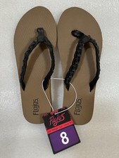 Flojos Ladies Braided Flip Flops Sandals Size 8 Black and Brown New