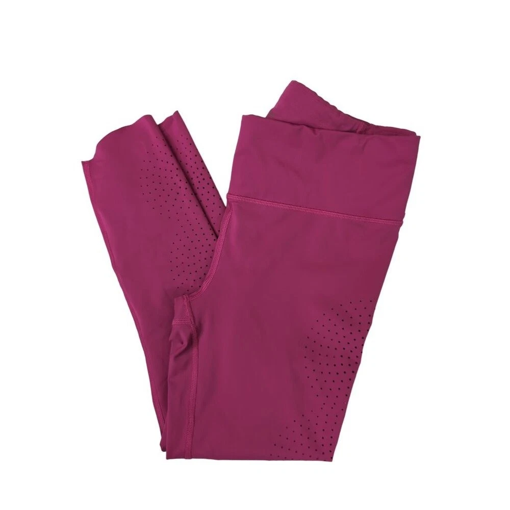 Athleta Velocity Leggings Womens S Pink Laser Cut Mid Rise Cropped Athletic Gym