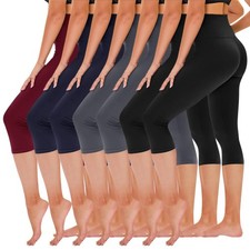 7 Pack Capri Leggings for Women - High Waisted Tummy Control Yoga Pants for W...