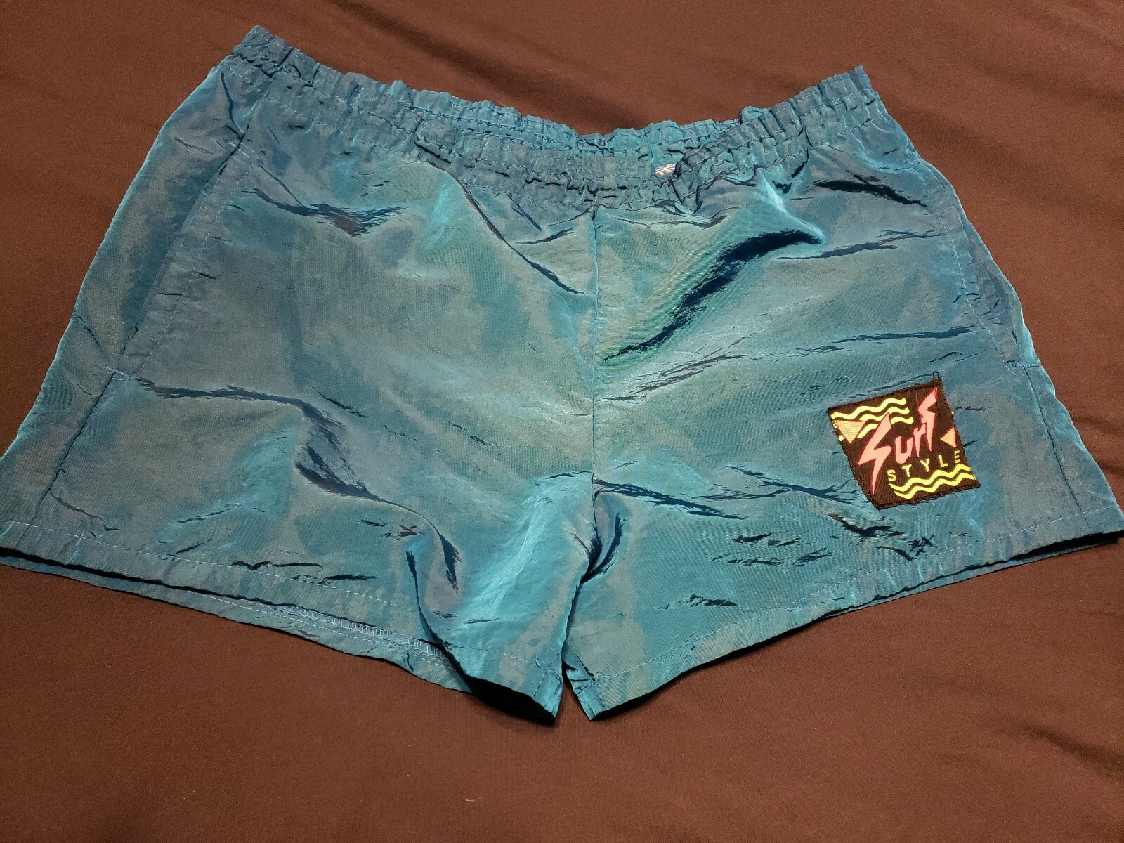 Rare Blue Neon 80s Vtg Surf Style Swim Shorts Sz … - image 1