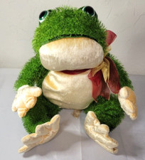 Vintage Dan Dee Collector's Choice Green Frog Toad Red Gold Bow Plush Toy