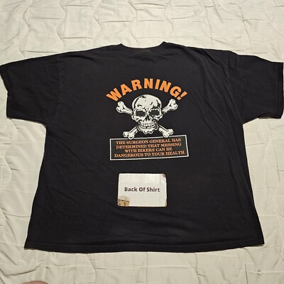Vintage Y2K Thrashed Born Wild Bikers Warning Skull T Shirt
