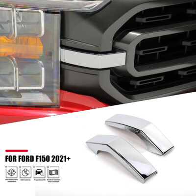 2x Exterior Front Grille Corner Cover Trim Decor For Ford F-150 2021+ Chrome