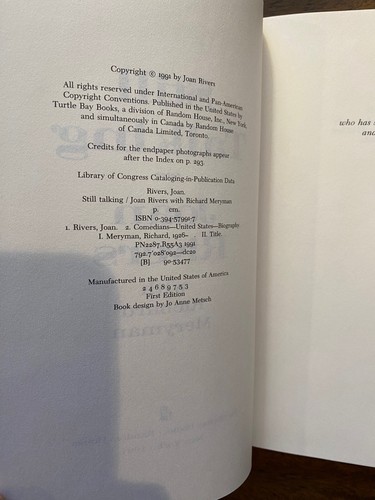 STILL TALKING -- JOAN RIVERS -- HARDCOVER 1991 1ST EDITION SIGNED - Picture 3 of 5