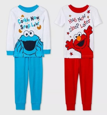 NEW! SESAME STREETS 3T (4-PC.)  COOKIE MONSTER/ELMO  Long/Short Sleeve Pajamas.