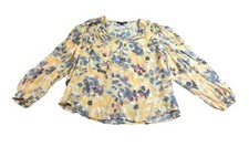 Zac & Rachel Shirt Womens 1X Yellow Smocked AOP Flower Boho Plus Rayon Ladies