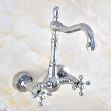 Chrome Brass Dual Handle Wall Mount Bathroom Sink Faucet Vanity Basin Mixer Tap