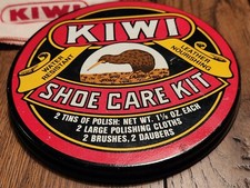 Kiwi Shoe Shine Tin  Brushes  Cloths Leather Nourishing Vintage Care Kit Vtg.