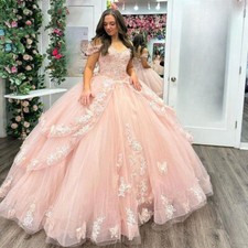 Pink Quinceanera Dresses Ball Gown Lace Applique Ruffles Prom Gowns Sweet 16