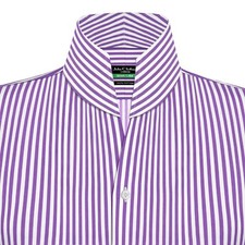 High Collar Lilac White Stripe Buttonless Collar Cotton Shirt Men Tall Open Neck