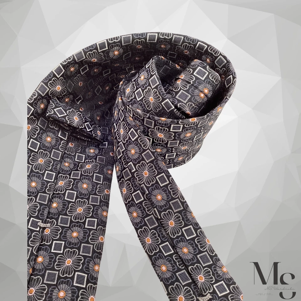 ERMENEGILDO ZEGNA Gray Floral Luxury Silk Tie Made In Italy W: 3.5" EX COND - Image 3 of 4