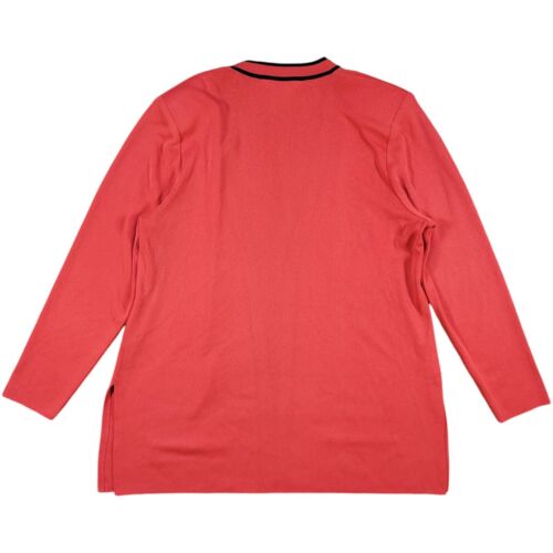 Esclusivamente cardigan maglia Misook donna grande corallo nero orlo aperto davanti vintage - Foto 2 di 7