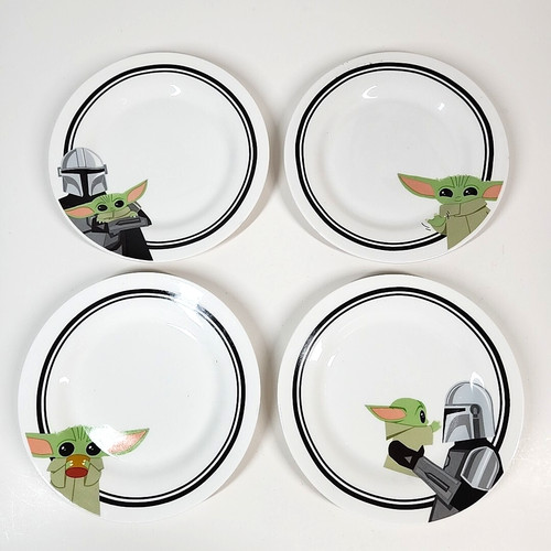 Star Wars The Mandalorian Grogu Mando 4-Piece Ceramic Plate Set Salad Dessert 8"