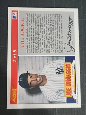 1992 Score DiMaggio #2 Joe DiMaggio The Rookie | eBay