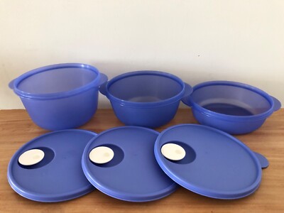 TUPPERWARE CRYSTALWAVE MEDIUM CONTAINER SET (3) *NEW IN ORIGINAL PACKAGE/LUPINE*