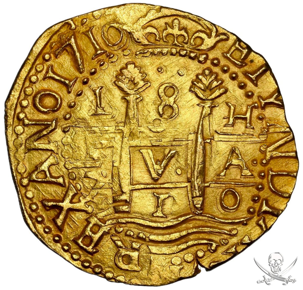 FINEST KN! PERU 8 ESCUDOS 1710 NGC 63 1715 FLEET SHIPWRECK GOLD