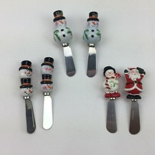 Christmas Holiday Cheese Spreaders Knives Set 6 Snowman Santa White Black Red
