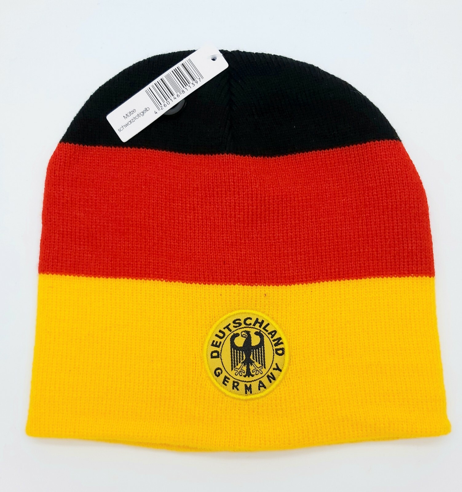 DEUTSCHLAND Black Red Gold BEANIE Hat Football Soccer Germany Flag Tags