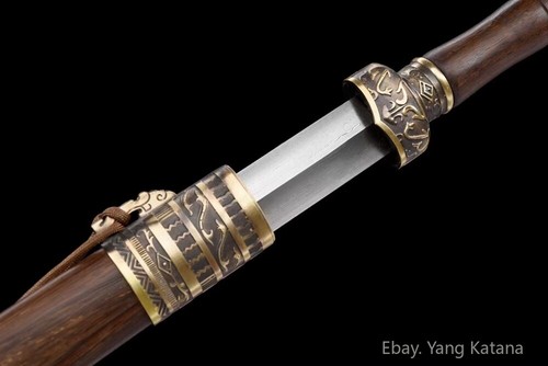 Long Handled Folded Steel Blade Double Edged Jian Chinese Two-handed Miao Sword - Picture 6 of 10