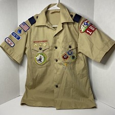 Vintage Boy Scouts Of America BSA Uniform Shirt Youth Large Patches Short Sleeve