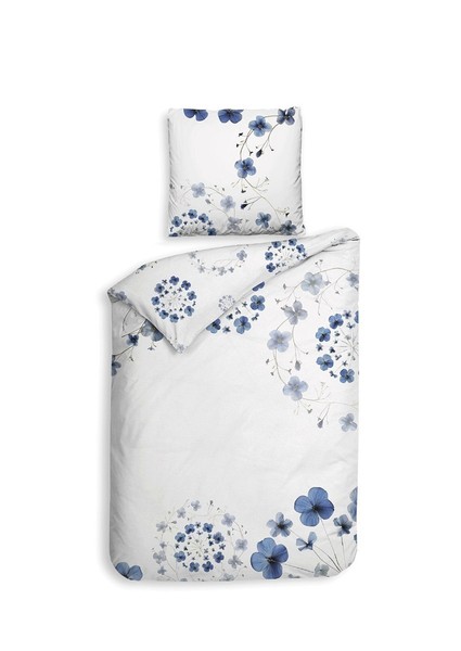 Heckett & Lane Satin BettwäSche 155X220 Zoe White BlüTenkranz Kreis Blau Wende-image