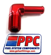 1/8" NPT to 5/16 inch Hose 90 deg push on fitting, Show Polished Red Alum   