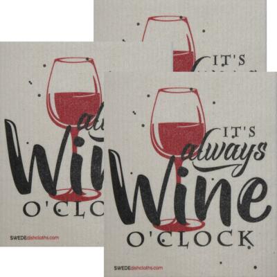 Its Always Wine O'clock Set of 3 each Swedish Dishcloths | ECO Friendly Absorben