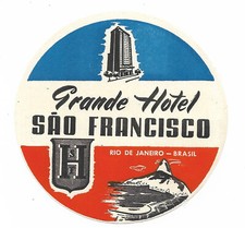 Authentic Vintage Luggage Label ~ GRANDE HOTEL ~ Sao Francisco, Rio de Janeiro