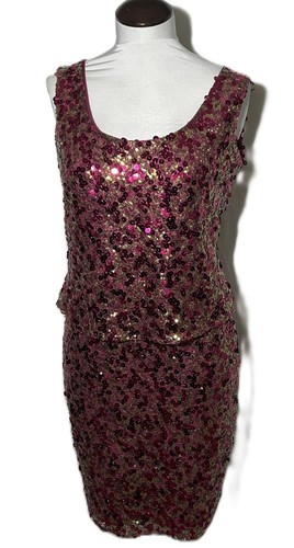 Ruby Red & Gold Skirt & Matching Top Sequins Sparkles Sz Small  Disco