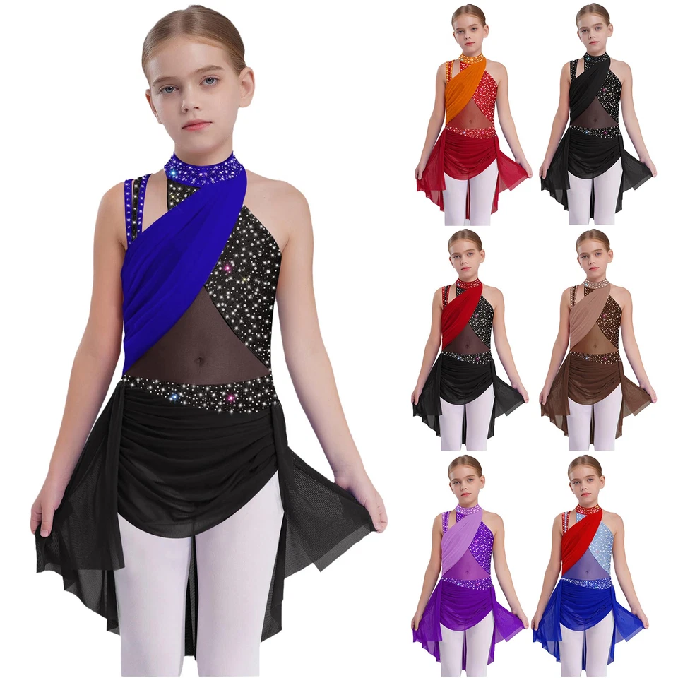 Kids Girls Leotard Modern Rompers Class Dress Ice Skating Dancewear Competition - Image 3 of 4