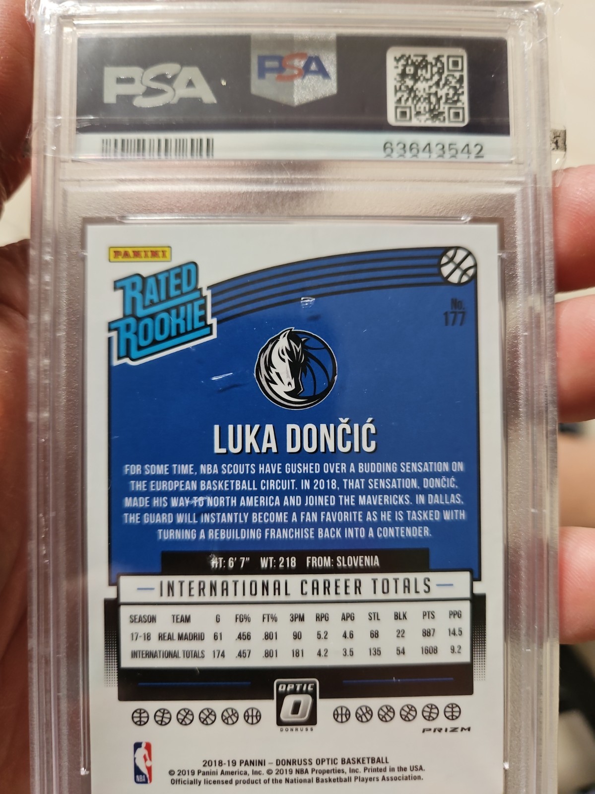 2018 Panini Donruss Optic Luka Doncic Holo Psa 9 view 3