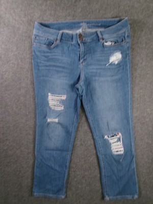 Soho Jeans Women 14 Blue Boyfriend Fit Straight Medium Wash Cropped Distressed