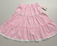 NWT Vintage 80s Palmetto's Girls Tiered Prairie Skirt Pink Lace Hem Size 10/12