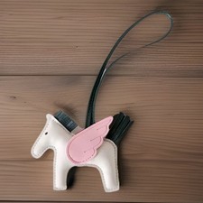 PU White  Pink Leather Winged Horse Bag Charm Pendant Keychain Wirken Inspired