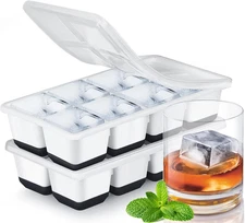 Large Ice Cube Trays with Lid,  2 Pack Stackable Silicone Ice Cube Molds for ...