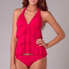 NWT Kenneth Cole pink 2 Pc Tankini Swimsuit Large Halter Tiered