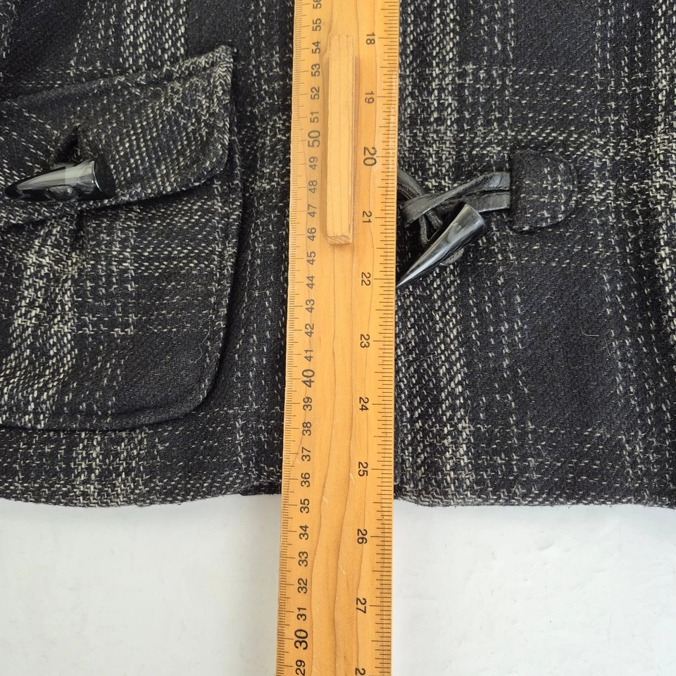 DEBENHAMS Abrigo 14 Negro Mujer Mezcla de Lana Cuadros Lona Chaqueta con Capucha - Imagen 2 de 4