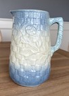 Pitcher Salt Glazed Milk Jug Antique Blue & White Stoneware Basket Weave Flower