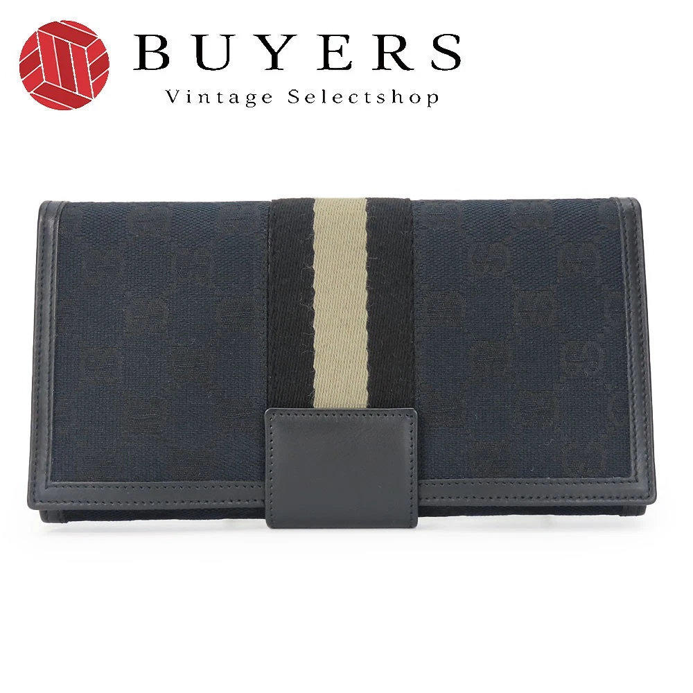 Gucci — Used Gucci Long Wallet 035.0416.2180 Web Line GG Canvas Black Bifold Classic Wom