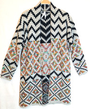 Open Long Duster Sweater Women MEDIUM Southwest Western Boho Chevron Aztec
