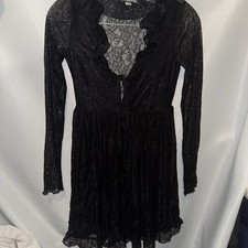 Urban Outfitters Long Sleeve Black Lace Keyhole Mini Goth Dress XS Wednesday