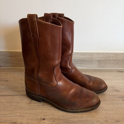 Rare Vintage Texas Brand Longhorn USA Men Brown Saddle Leather Cowboy Boots 9.5H