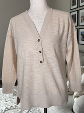Loft Cotton Blend 3 Button Textured V-Neck Sweater Size Small