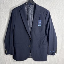 NWT Stafford 44R Slim Fit Navy Hopsack Classic Fit Blazer Gold Buttons Stretch