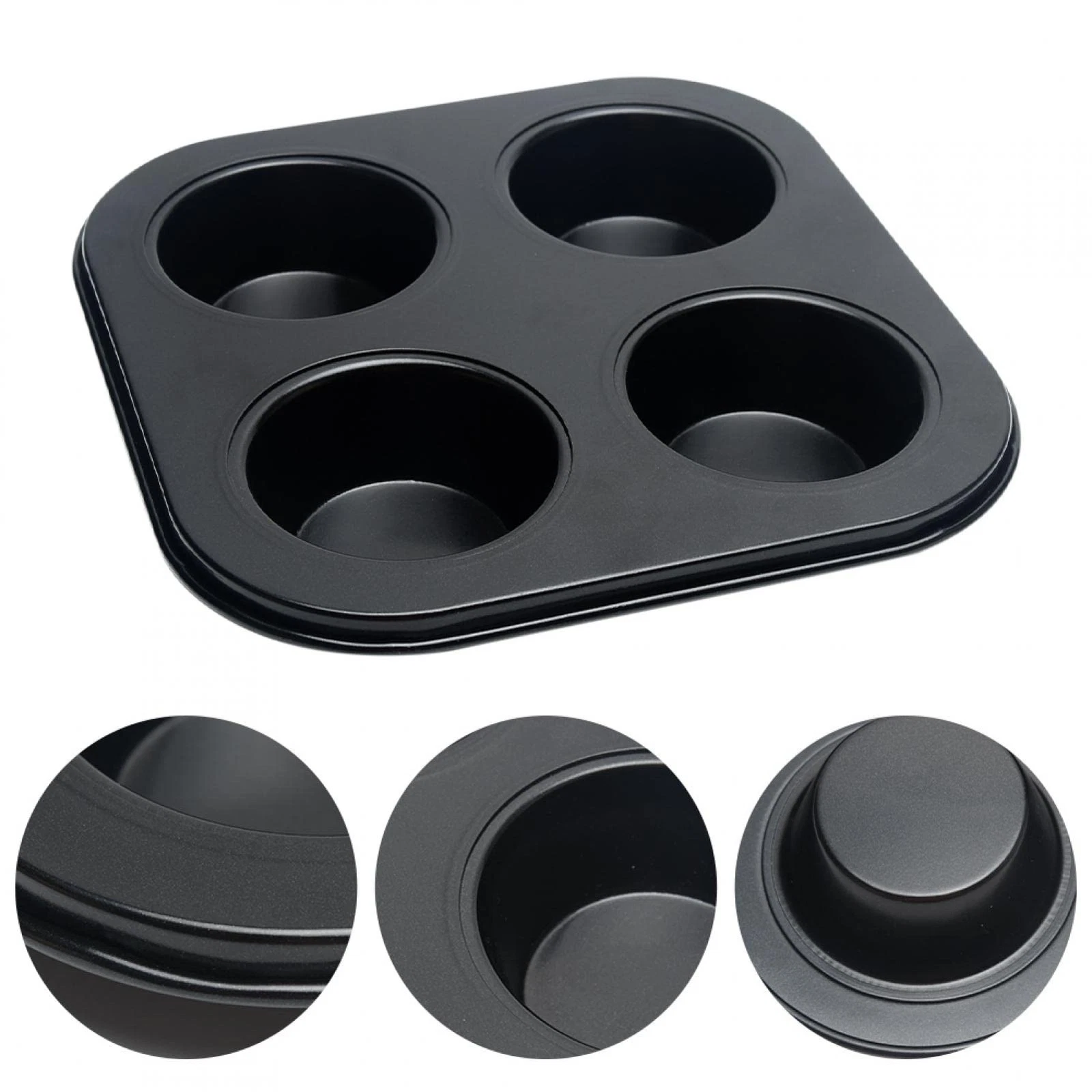 4 Cup Muffin Pan Mold - Non-Stick Cupcake 7.68 x 8.66 x 1.18 inches, Black