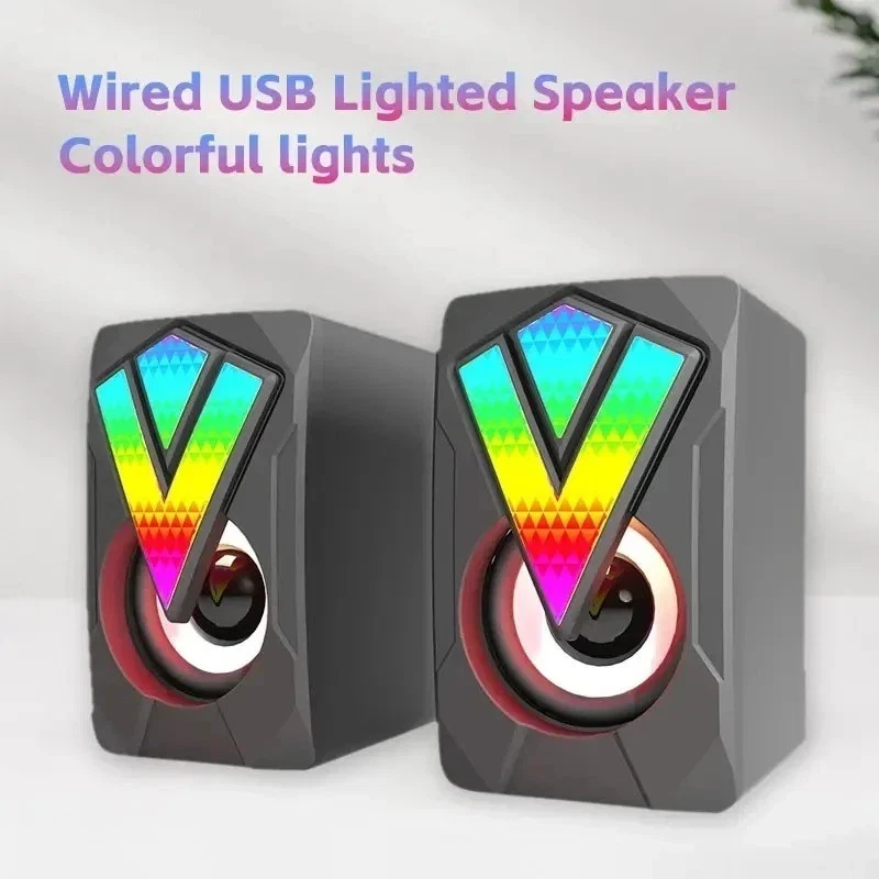 2PCS Computer Speakers PC Sound Box HIFI Stereo Microphone USB Wired LED Light - Image 2 of 4