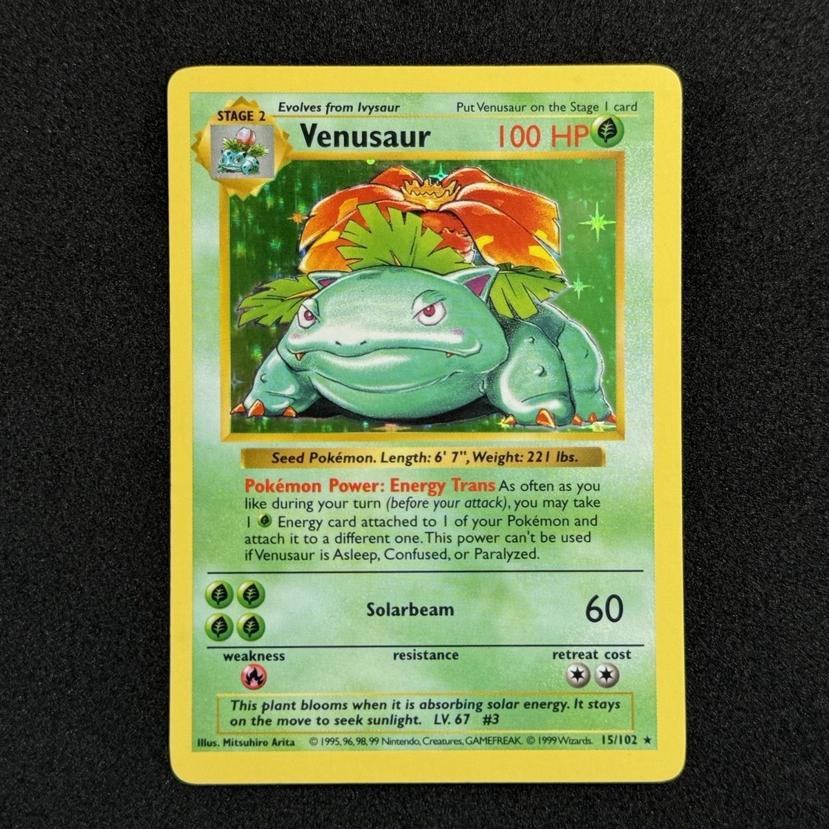 Venusaur 15/102 Holo Rare 1999 Pokemon Base SHADOWLESS Set WOTC