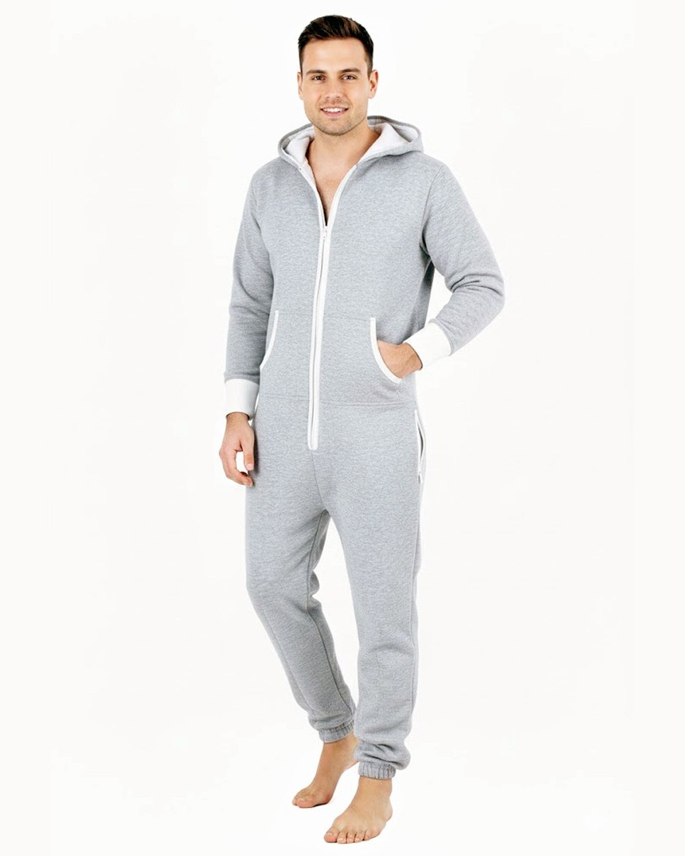 Mens Adult 1onesie Pajamas All in 1 Hooded Non Footed Playsuit