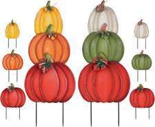 Fall Decorations Outdoor, 34 Inch Metal Pumpkin Garden Stakes, 2 Pieces, for
