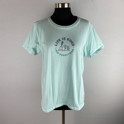 Life Is Good Womens Classic Fit Light Aqua I Dig Everything Bird Flowers L *